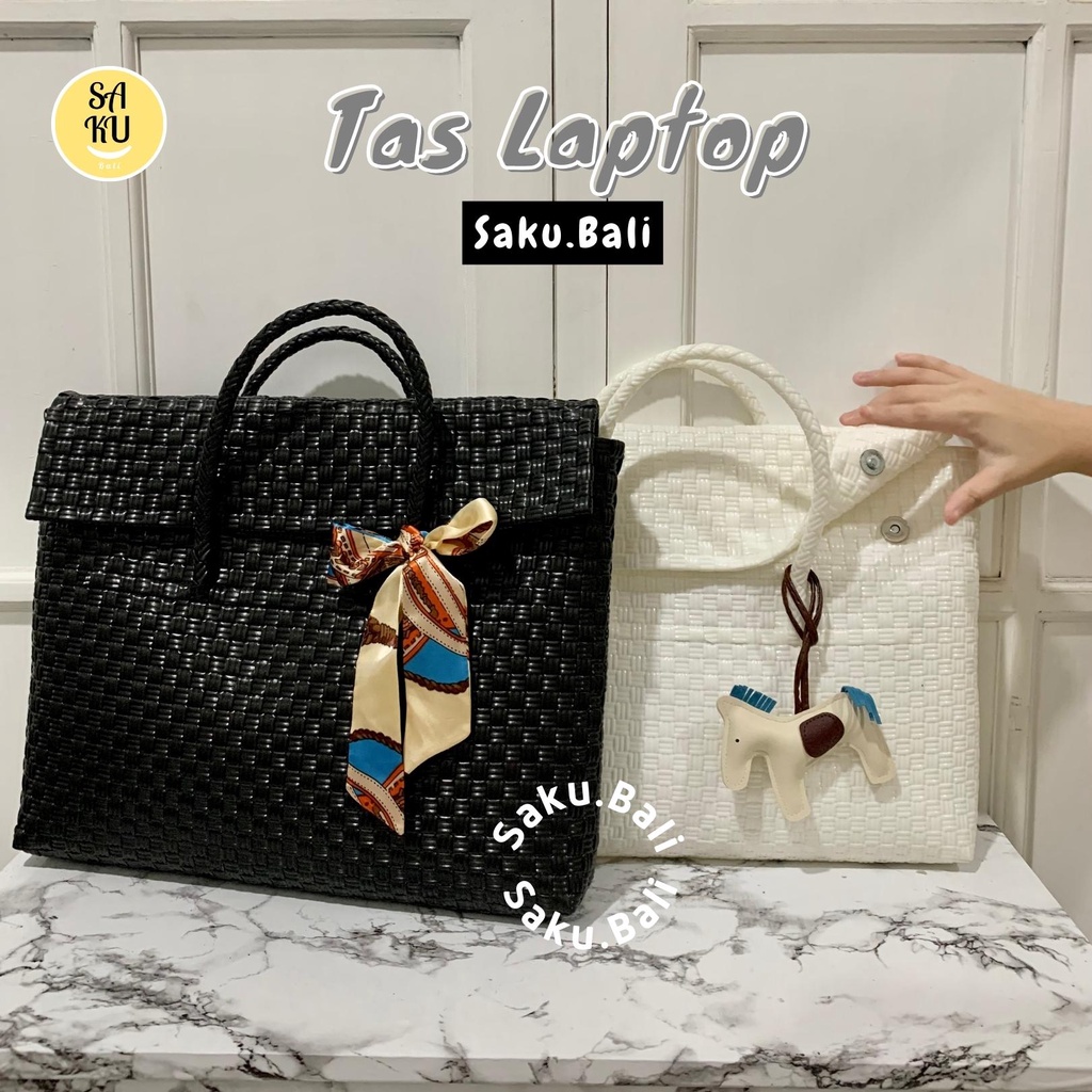 Tas Laptop / anyam sintetis / asli bali / premium / woven bag / anti air waterproof / tas wanita / f