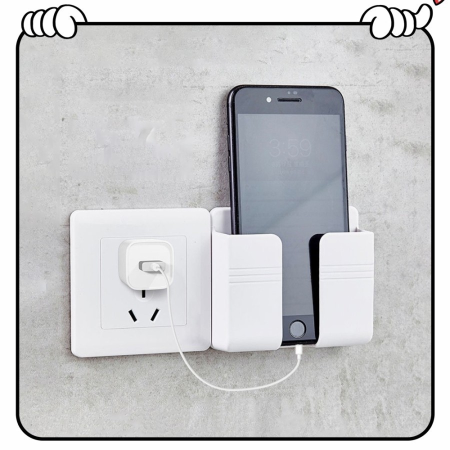 RH05 - Tempat Charger Cas HP Smartphone Holder Rak Remote Kabel Tempel Dinding