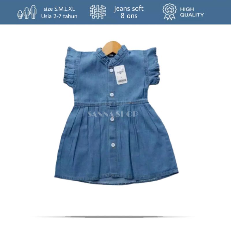 Dres jeans anak perempuan lengan Ruffle , Dress cewek tanpa lengan
