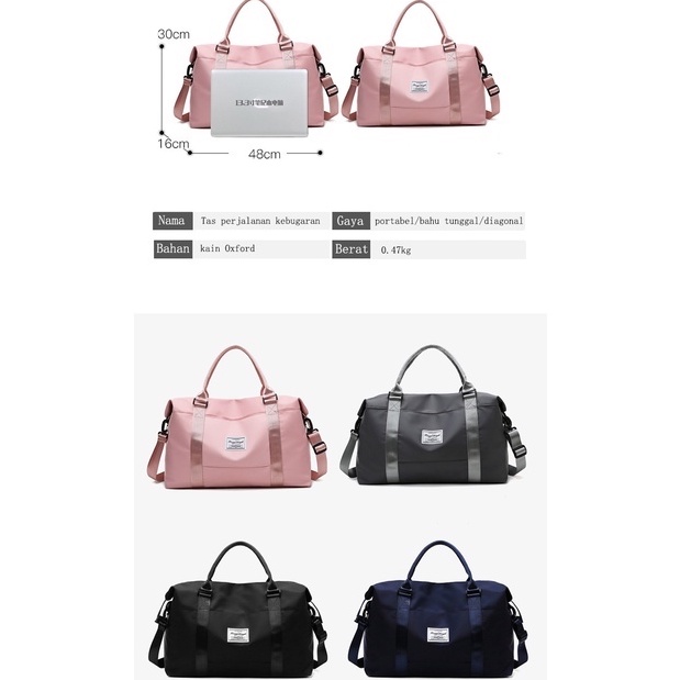 Perjalanan Outdoor Wanita Kebugaran Tas Olahraga Lipat Yoga Multifungsi Kering Basah Pemisahan Tahan Air Nilon Warna Solid Tas Tangan