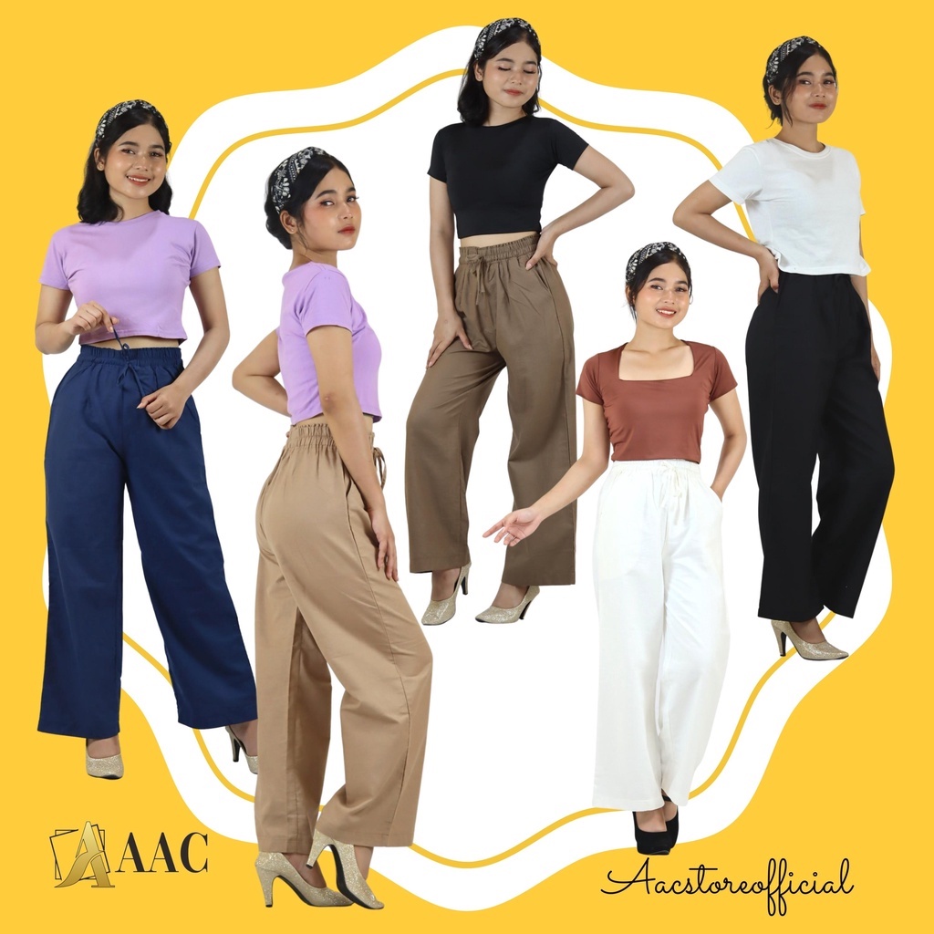 Highwaist Kulot Linen Rami Premium Pinggang Tali