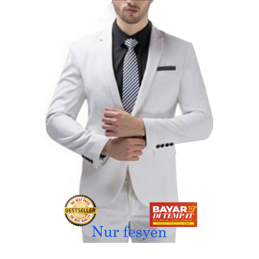 Jas Pria putih list hitam