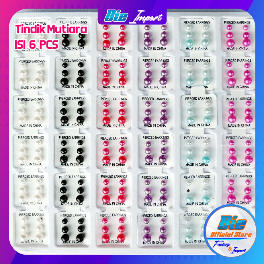 isi 6 Pcs Tindik Mutiara Korea set 3 Pasang Impor Best Seller