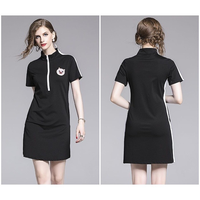 [baju wanita korea]  Sporty List Mini Dress Wanita Korea Import Hitam Black Pink
