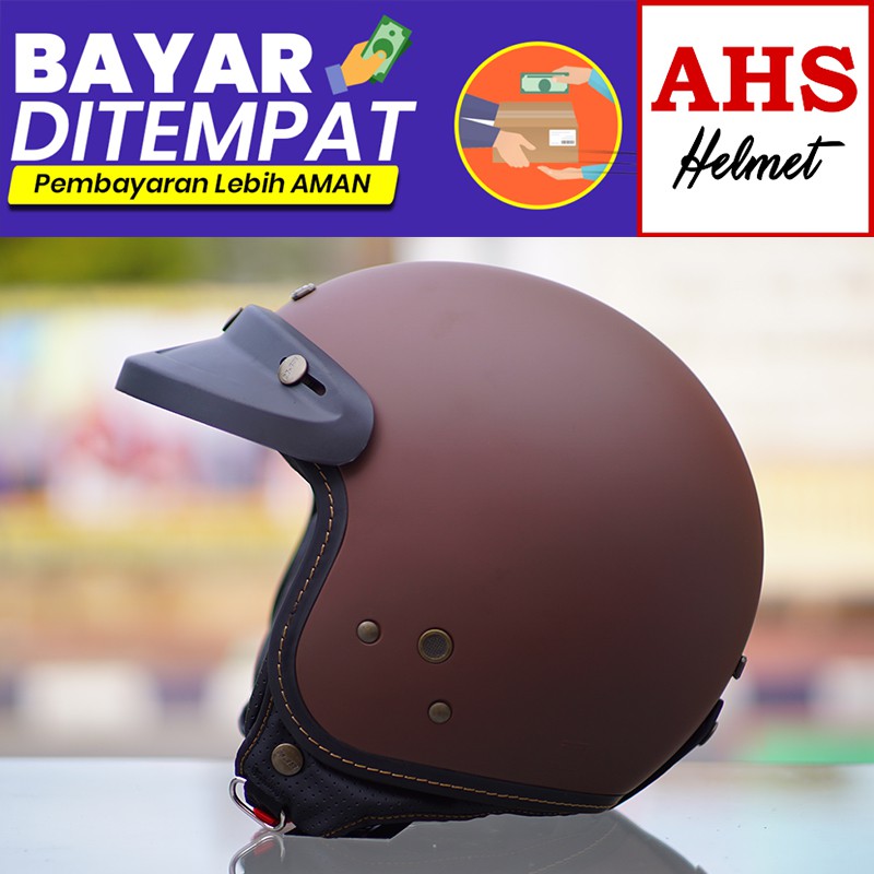 ( TERMURAH ) Helm Bogo NJS Bogo Retro Njs NR 80 Free Pet topi helm njs bogo helm retro dewasa njs-Brown Doff