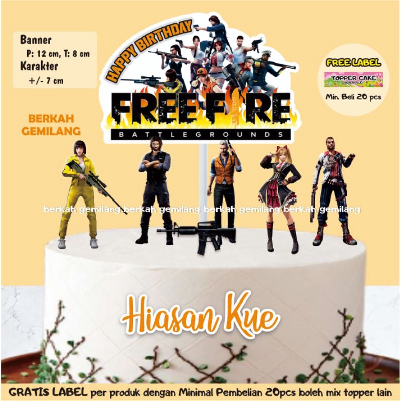 Toper FREE FIRE / Topper Cake Game Hiasan Kue Ulang Tahun Game Free Fire