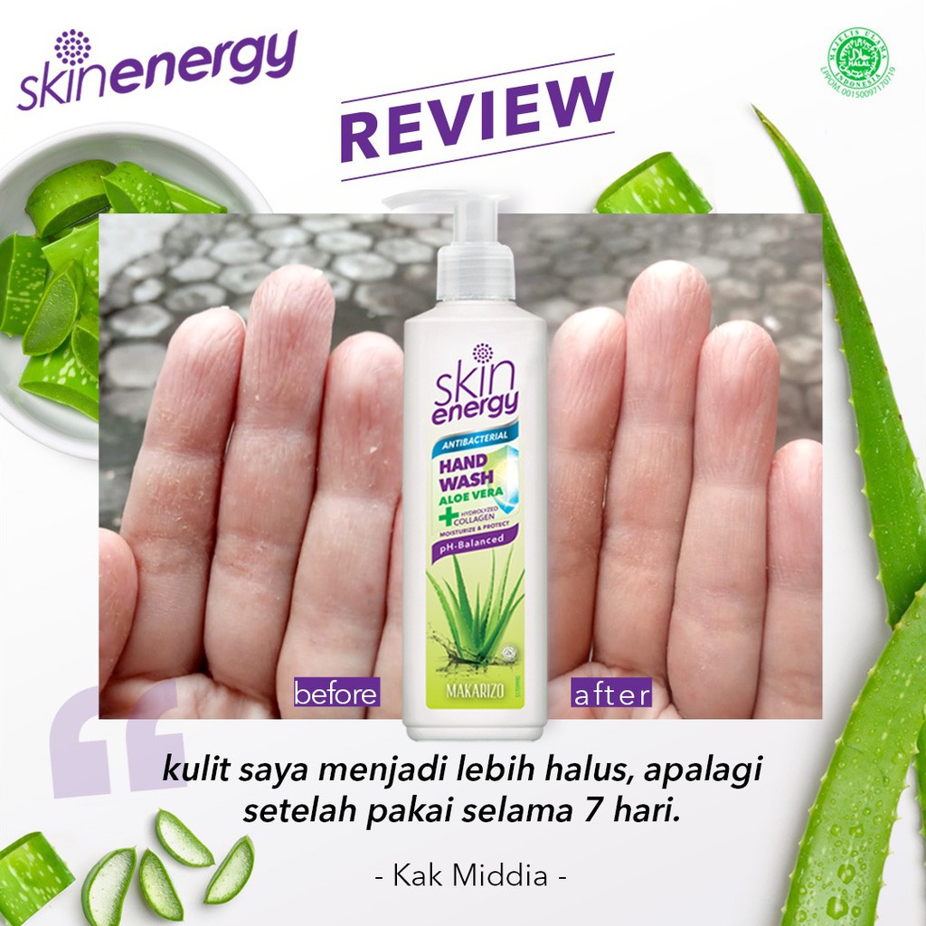 Makarizo Skin Energy Anti Bacterial Hand Wash Aloe Vera 250 mL / Sabun Cuci Tangan / Sabun Collagen-2