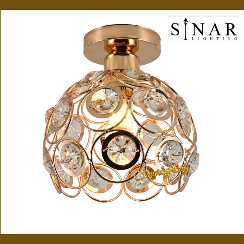 Lampu plafon ceiling minimalis kristal Gold