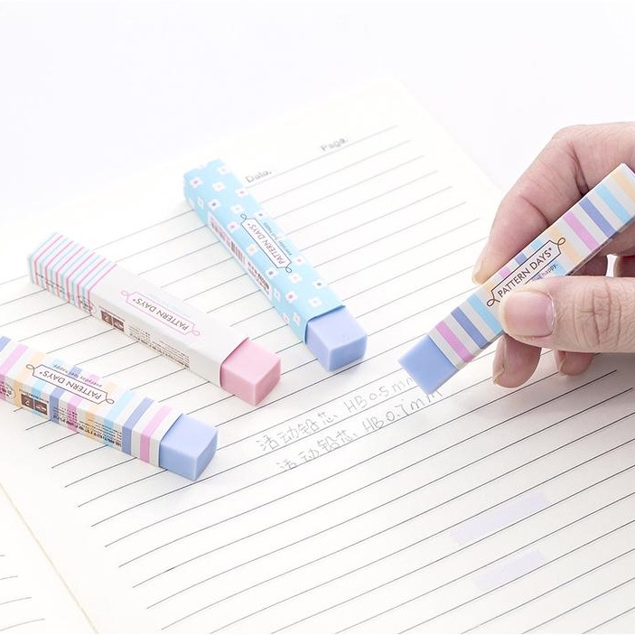 Penghapus Pensil Bahan Karet Warna Permen Motif Garis Untuk Stationery Sekolah / Kantor