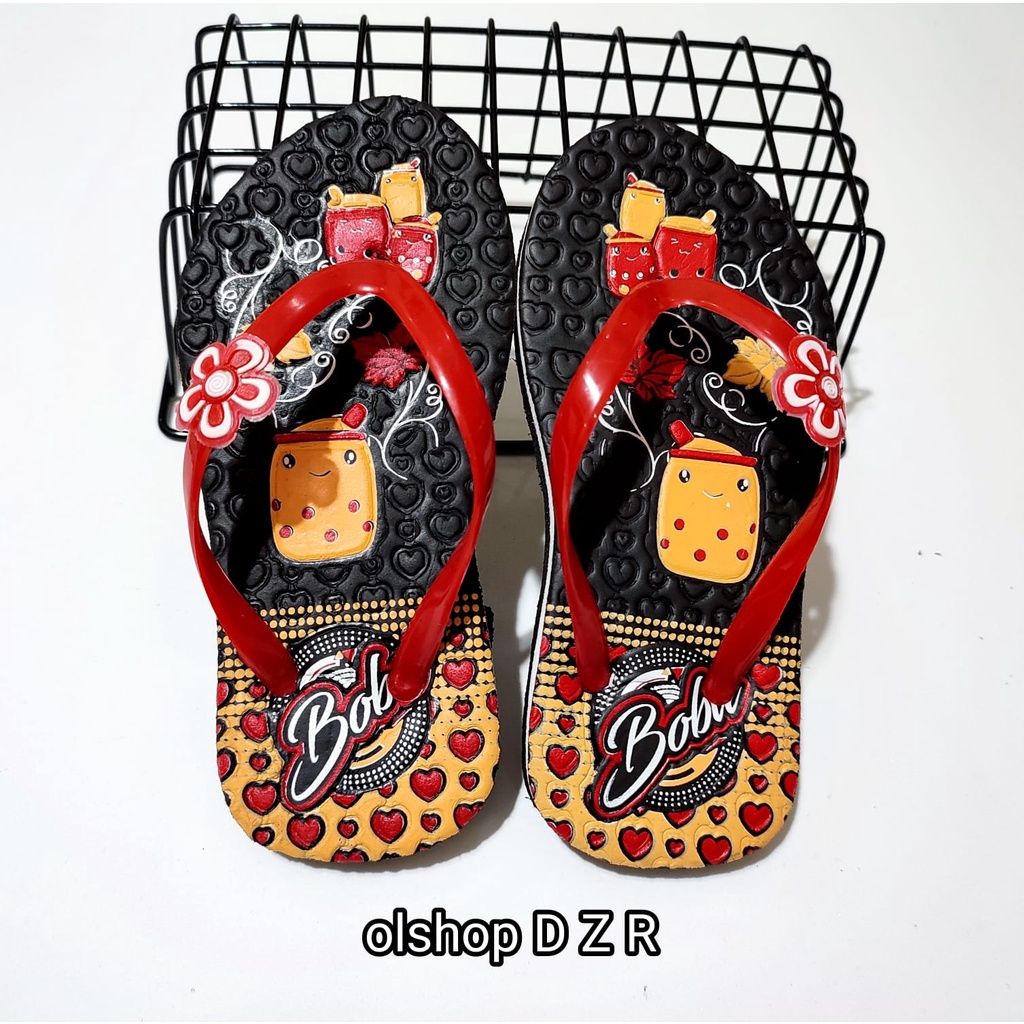 Sendal jepit  anak &amp; dewasa perempuan boba bunga cantik.sandal Couple boba cantik