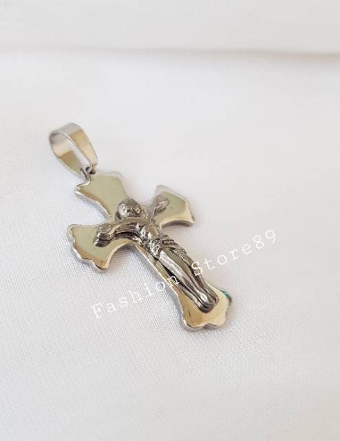 Kalung fashion import salib Jesus titanium white Antikarat bestseller ST06