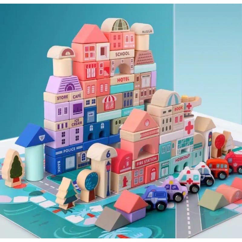 City Building Block 115 Wooden Blocks