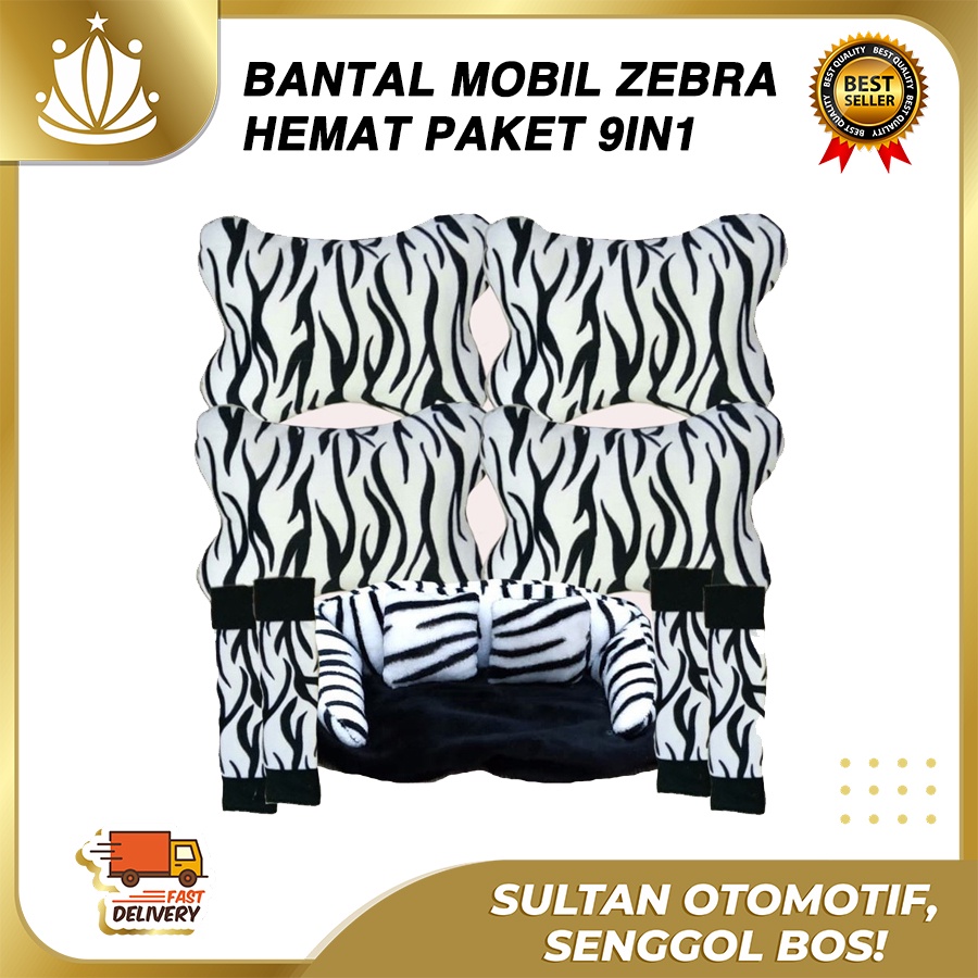 Bantal Jok Mobil Zebra Set 9 PC / Bantal Leher Mobil Loreng Putih 9 PC PROMO MURAH