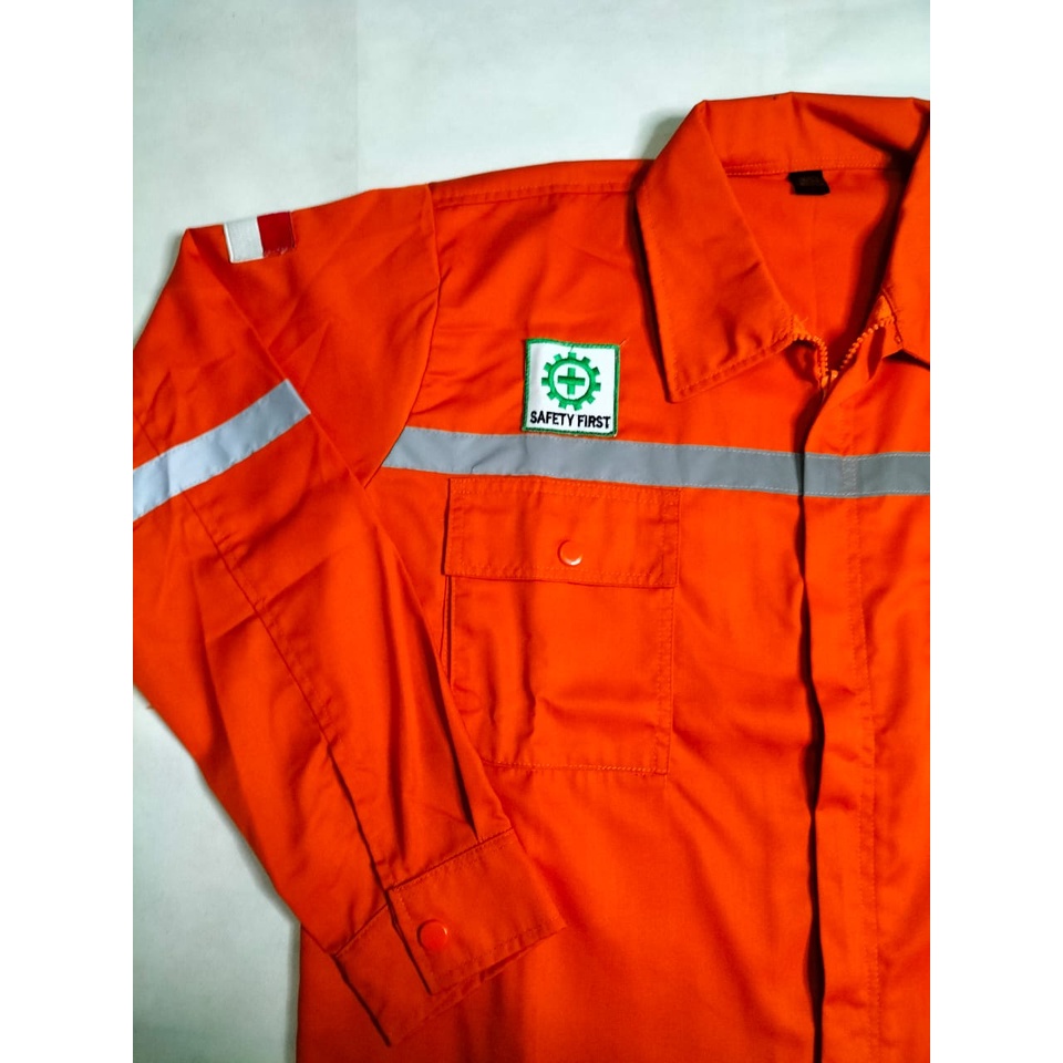 Kemeja Safety | Wearpack Atasan Lengan Panjang | Seragam Proyek Full Oren