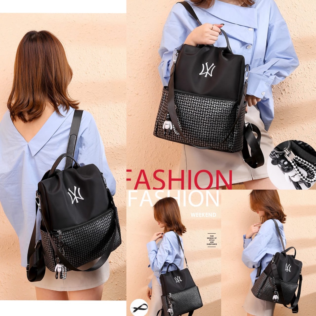 TAS RANSEL WANITA HITAM IMPORT BACKPACK GENDONG PUNGGUNG KOREA SEKOLAH KERJA BATAM LANDINA TA350B5