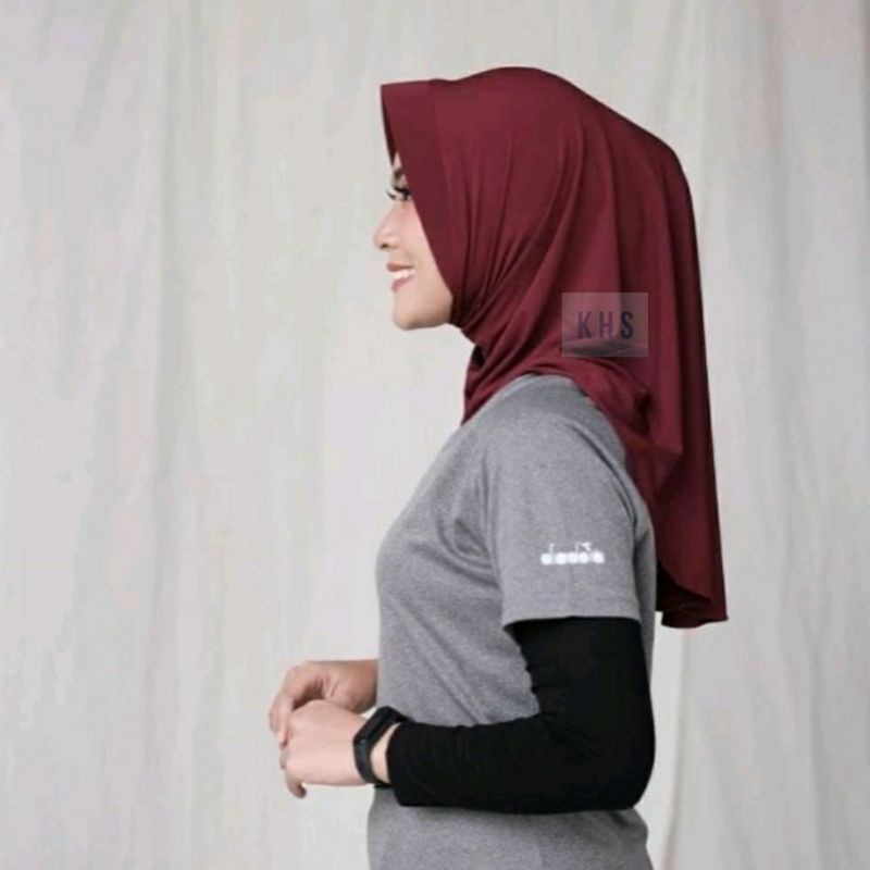 Jilbab Sport / Hijab Instan Sporty Jilbab Volly Jilbab Bahan Jersey Lycra Instant / Bergo Sport Kerudung Olahraga KHS-8