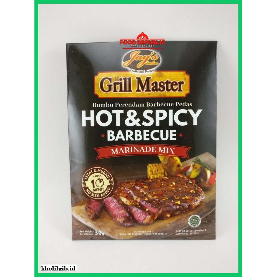 

gnidderdsaus- jay's grill master hot spicy barbecue marinade mix 30 gr no msg halal -asliiiiii.