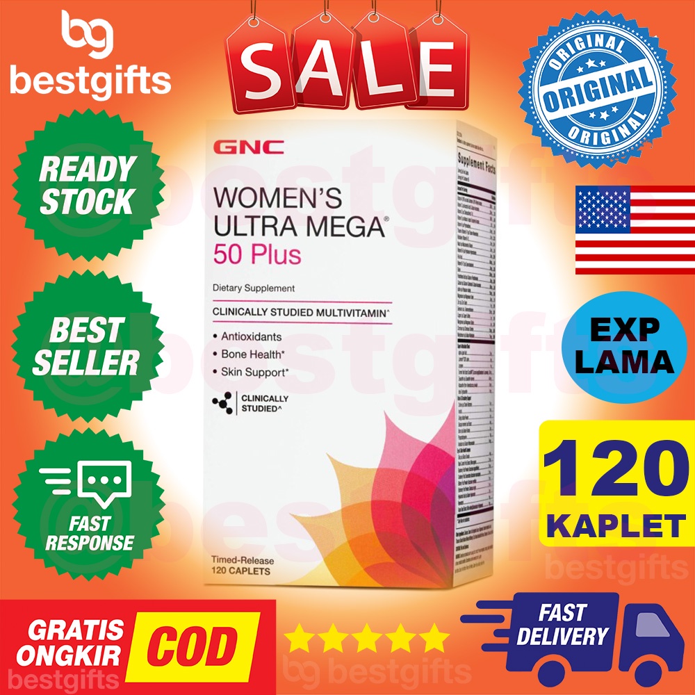 GNC WOMENS WOMEN ULTRA MEGA 50 PLUS ANTIOKSIDAN MULTIVITAMIN MULTI VITAMIN WANITA 120 KAPLET