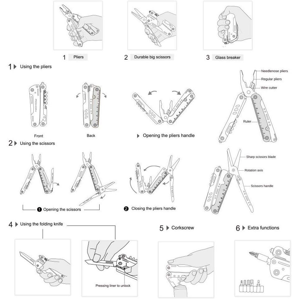 ROXON STORM S801S - 16 in 1 Multitool Outdoor Camping Folding Tools - Pisau Lipat Multifungsi