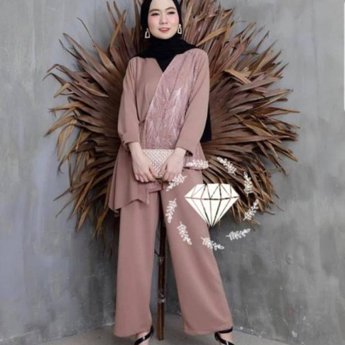 Shalom set setelan baju dan celana kondangan baju kondangan pesta setelan brokat murah Terbaru modis