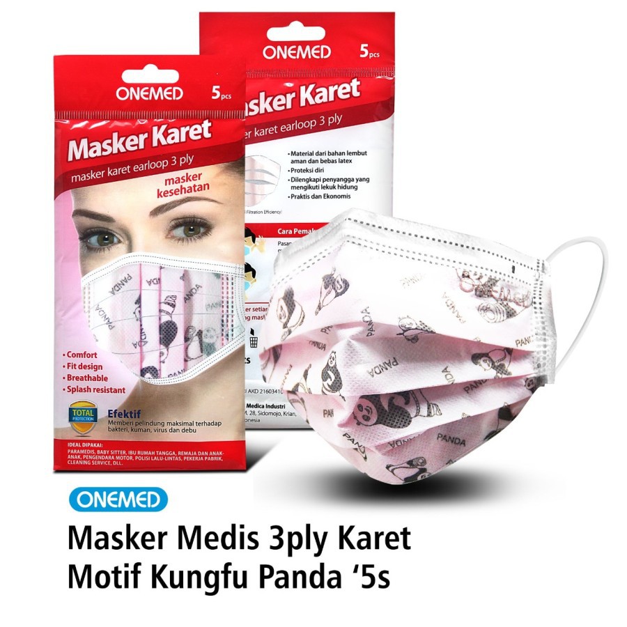 Masker Medis 3ply Karet OneMed Motif Kungfu Panda isi 5pcs OJ OJ