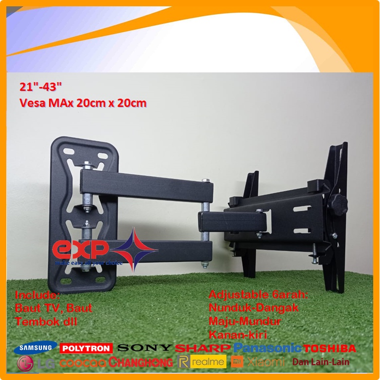 Bracket TV XIAOMI 14 s/d 43 inch 6 ARAH FULL BESI SUPER KOKOH GARANSI 100% ORI