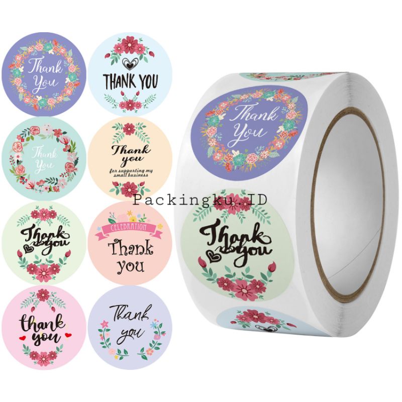 [Kecil 2.5cm] Sticker Label Thank You | Segel Roll 500 pc-ty flower 2