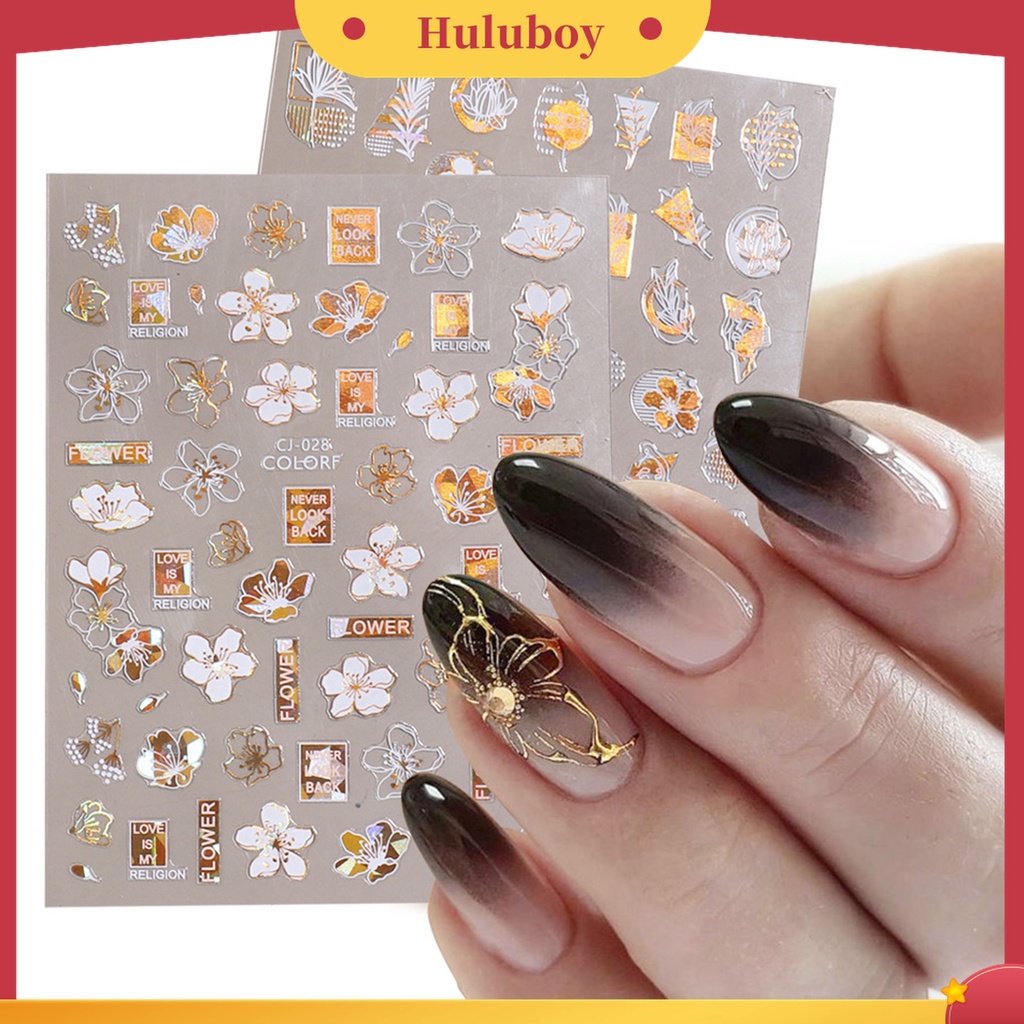 Huluboy Huluboy♡ Stiker Kuku Warna Hitam Bronzing Bahan Kertas Untuk Manicure Wanita