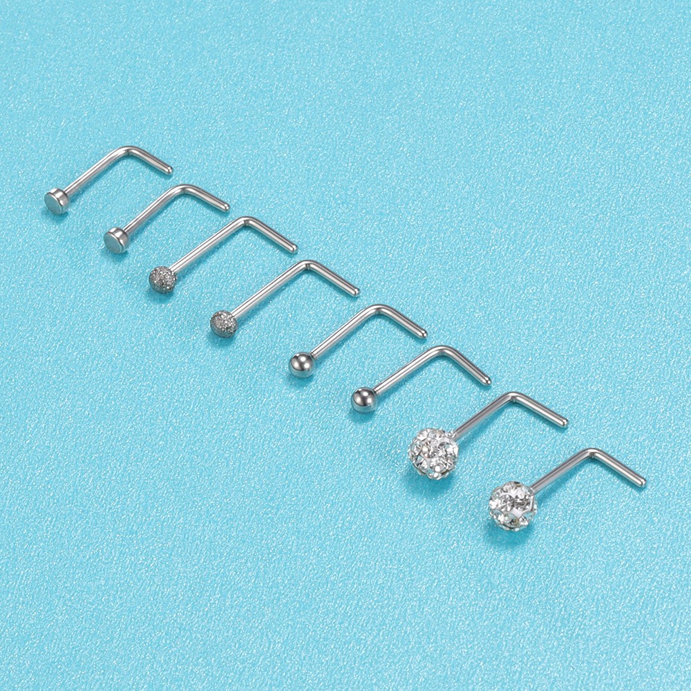 8pcs / Lot Anting Tindik Hidung Bahan Stainless Steel Bentuk Bulat Kristal 20g Warna Silver