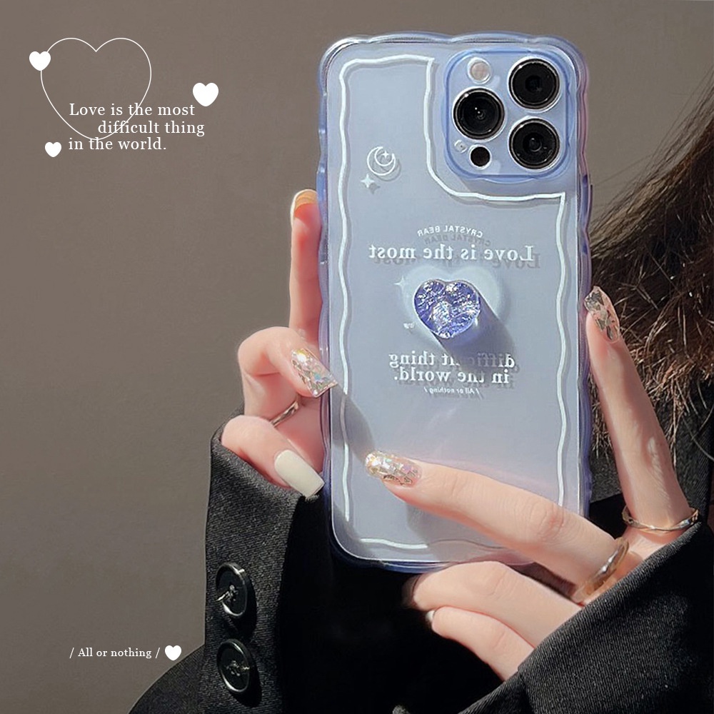 IPHONE 3d Es Kristal Cinta Hati Transparan Biru Musim Panas Lembut TPU Pelindung Ponsel Case Cover Untuk Iphone7 8 PLUS X XR XS 11 12 13 14 Mini PRO MAX SE 2020