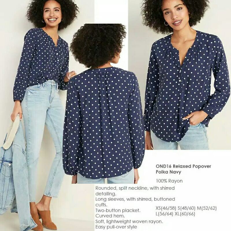 Old Navy Vneck 16 RELAXED POPOVER  BLOUSE -LEOPARD Atasan -Wanita Lengan Panjang Original Branded