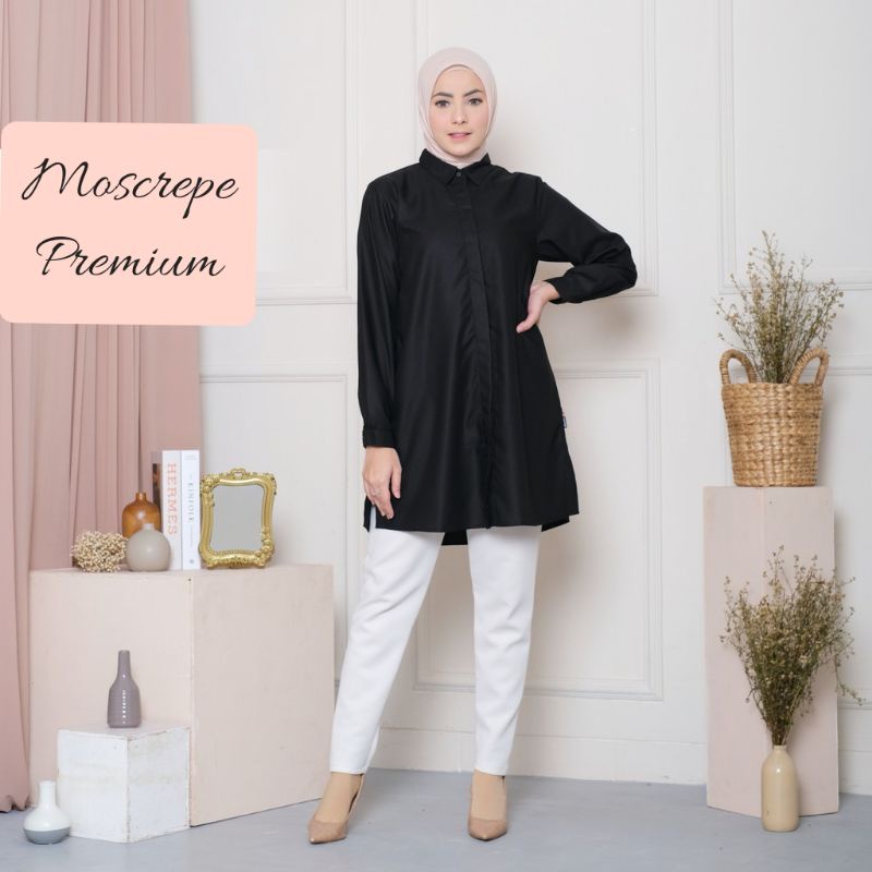 KEMEJA TUNIK WANITA SK708 SIZE M - L - XL - XXL ( BAHAN MOSCREPE IMPOR)