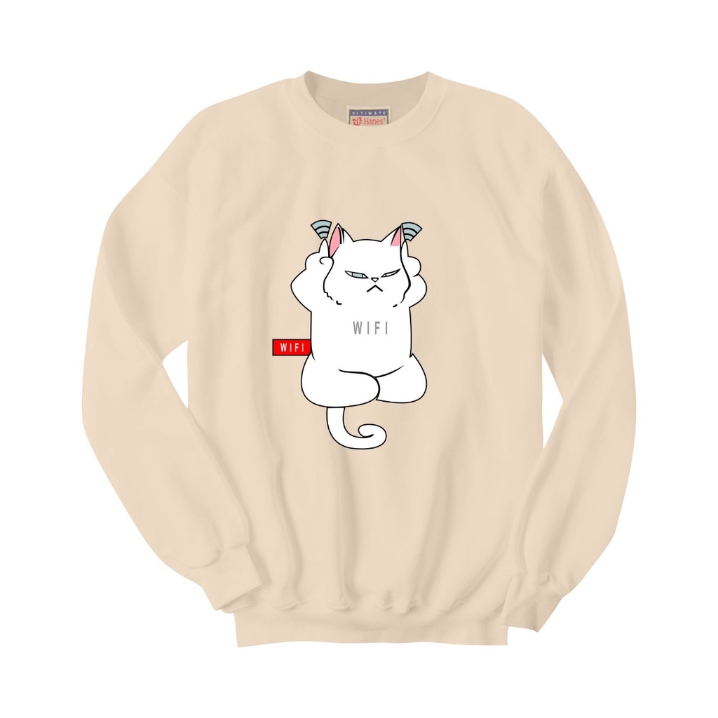 SWEATER CREWNECK CAT WIFI PRIA/WANITA FLEECE