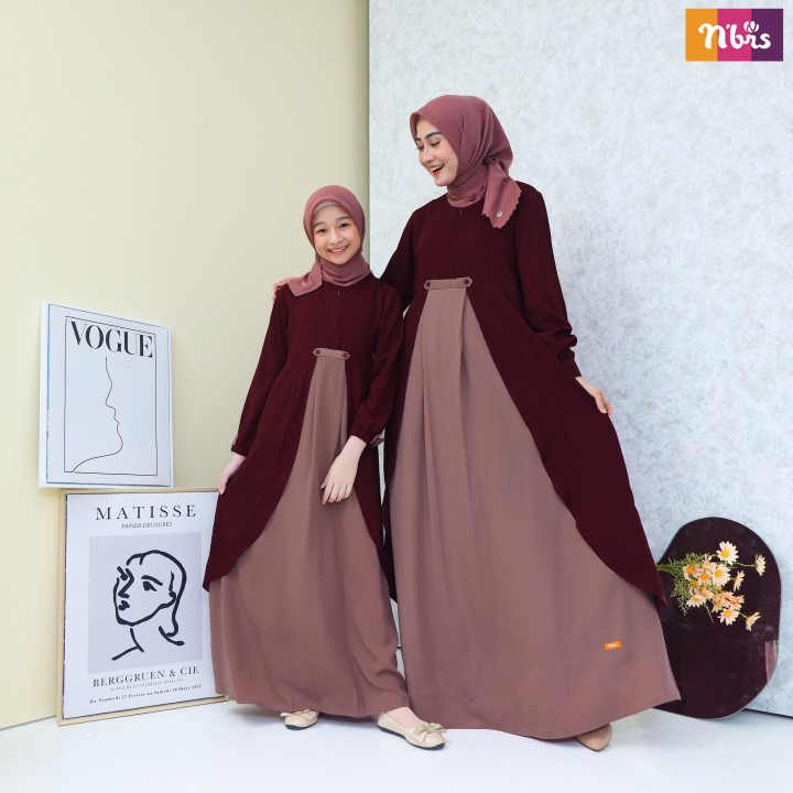 NIBRAS GAMIS COUPLE NGC/NGCA 003 IBU&ANAK MAROON LIGHT GREY 3/5/7/9/11/XS/S/M/L/XL/XXL