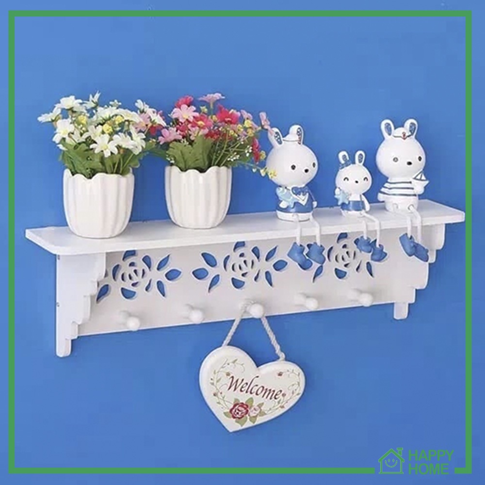 Rak dinding vintage Decorative Rack rak Shabby chic (dengan 5 buah hook) rak gantung dinding kayu