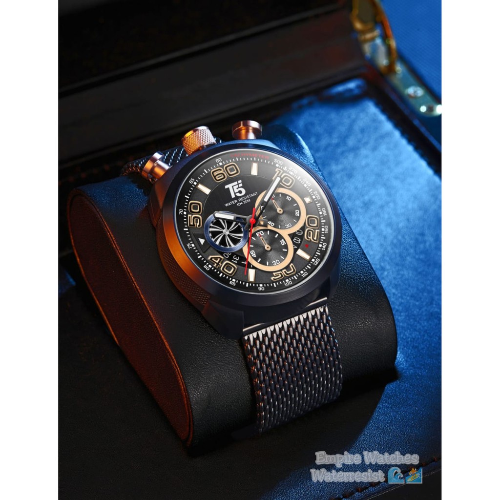 Jam Tangan T5 H3748G 3748 H3748 Pria Cowok Analog Chrono dan Tanggal Aktif Rantai Stainless Original