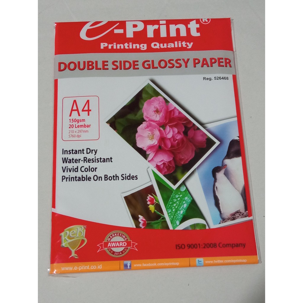 

E-print Double Side Glossy Paper A4 150gsm 20 lembar [ Bungan & Pinguin ]