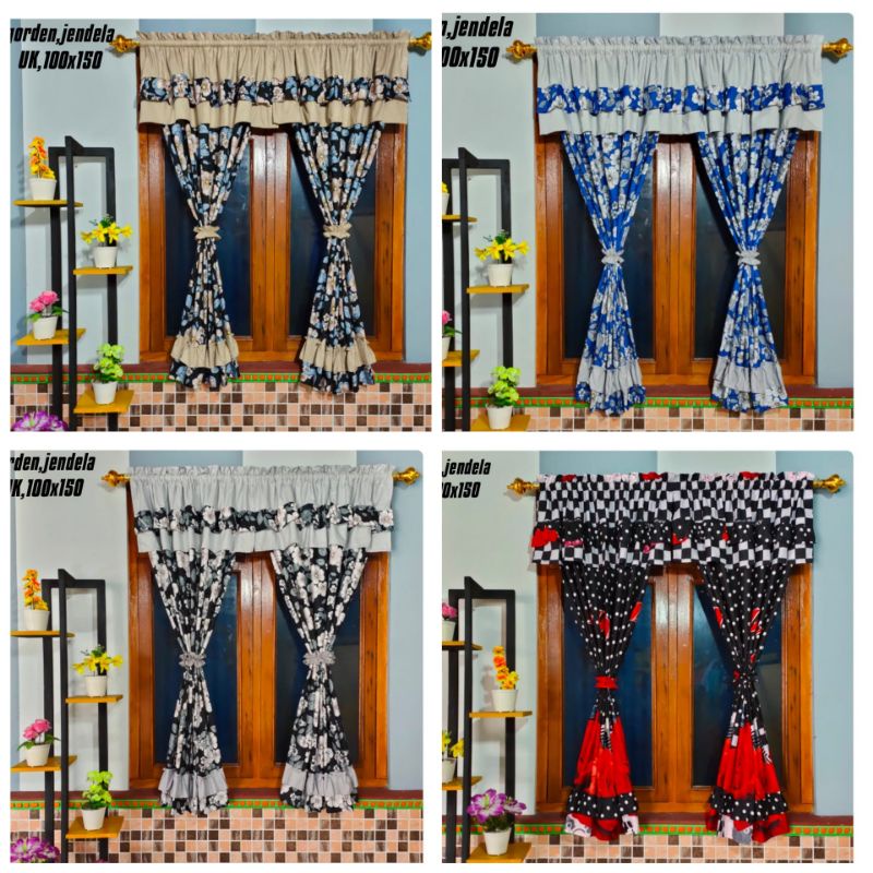 Gorden serut jendela motif bunga sakura uk. 100x150