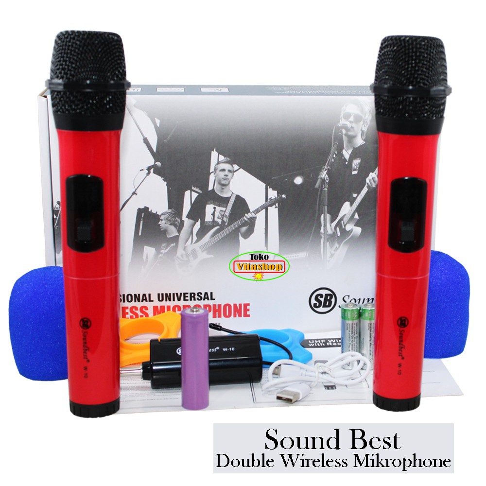 Microphone Wireless Soundbest W-10 Mic Double Handle Wireless Original Terbaik