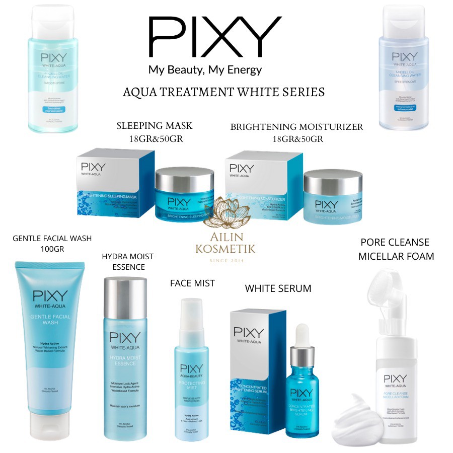 PIXY White Aqua Series | Facial Wash Day Night Essence Pixy Face Mist by AILIN