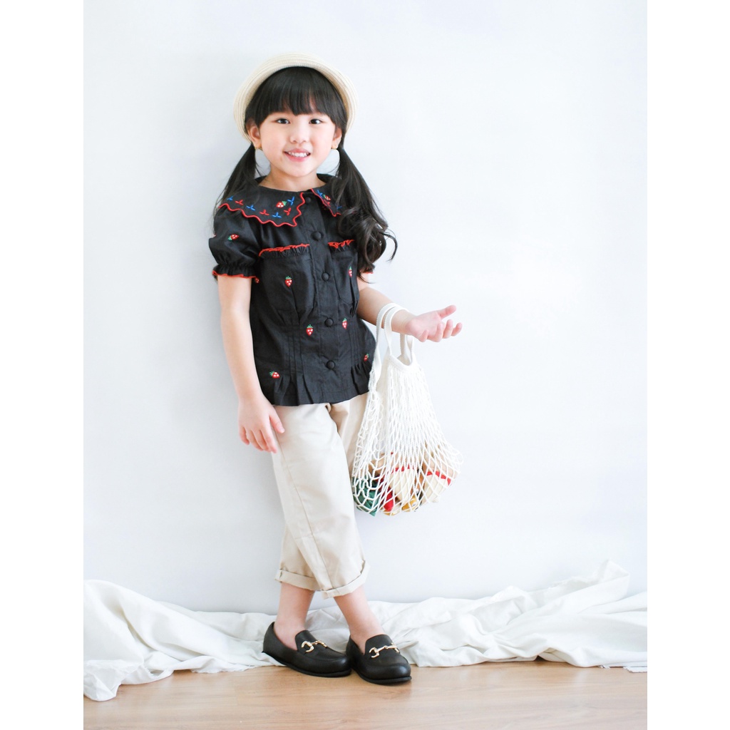 SARAPOVA STRAWBERRY TOP | Baju Atasan Anak Perempuan | Baju Katun Anak | Top Anak | Baju Bordir Anak | Baju Motif Brodir