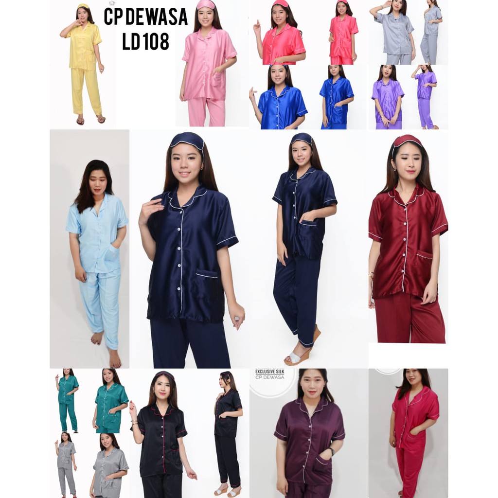 Piyama satin celana panjang lengan pendek/ CP dewasa ld 108