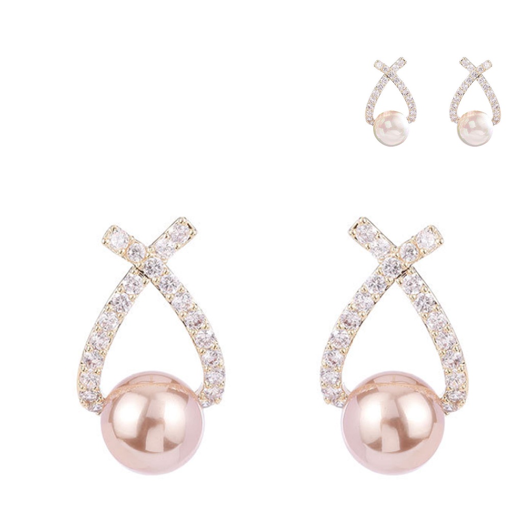 Hu Hu Hu Hu Hu Alat Bantu Pasang Kacamata♡ Anting Stud Bentuk Salib Aksen Berlian Imitasi Tahan Lama Untuk Wanita