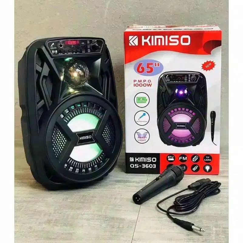 Speaker Bluetooth Portable KIMISO QS-3603 Bonus Microphone Speaker Karaoke 6.5&quot; Inchi Suara Mantap