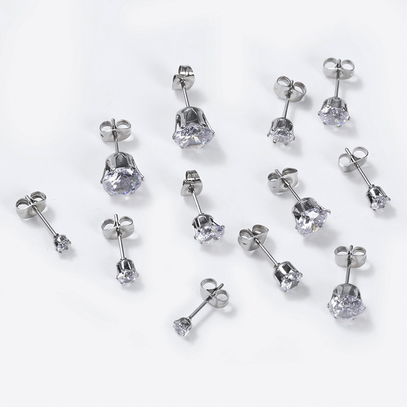 1PC Anting Tusuk Anti Karat Anti Alergi Zirkon Mini Stainless Steel Kualitas Tinggi Aksesoris Wanita