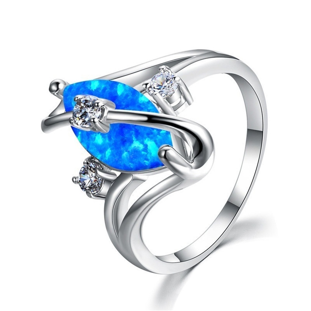New S-shaped blue ring with zircon inlaid European and American fashion jewelry