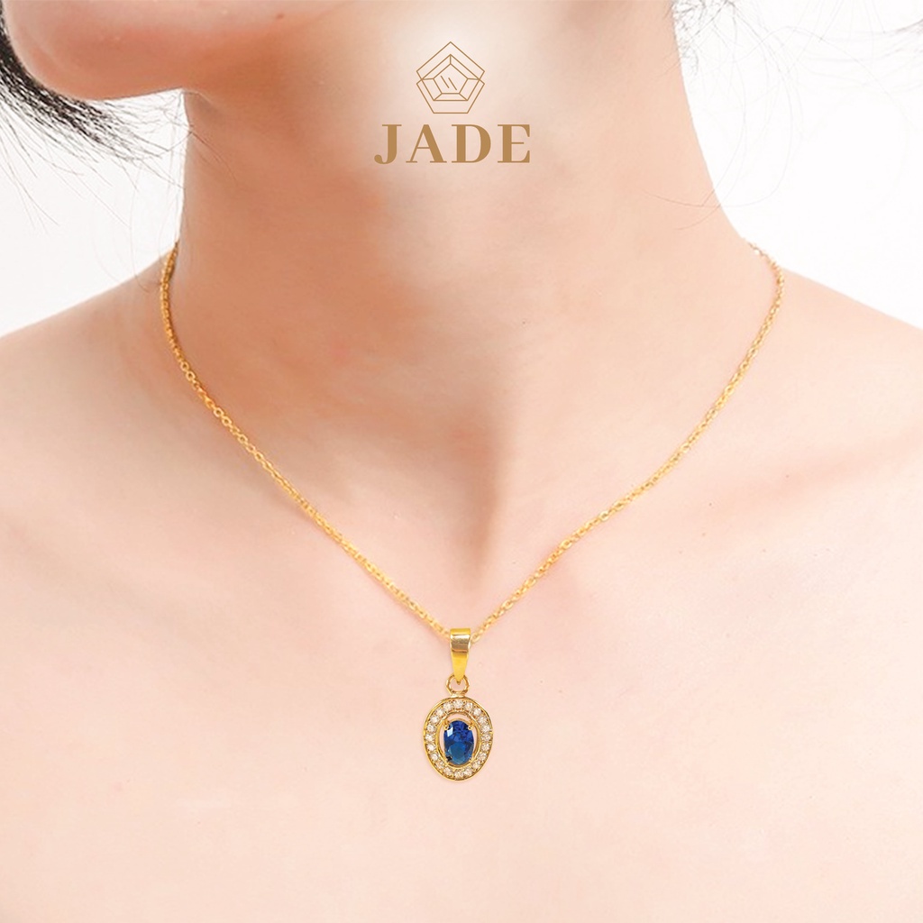 JADE - Liontin Emas Asli Model Cantik Elegan Pesta Dengan Batu Permata Oval kadar 375 - Jewelry 22 -