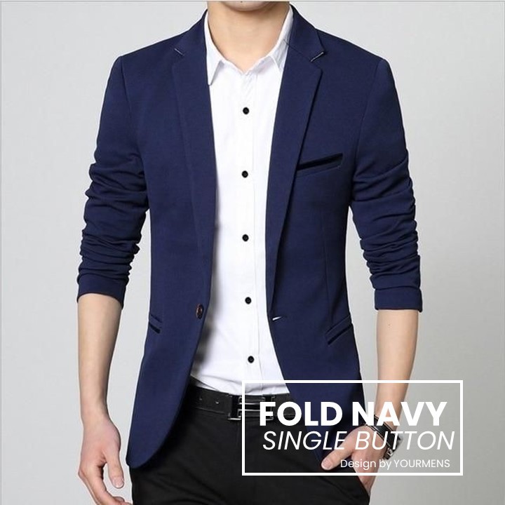 BLAZER PRIA NAVY FOLD BASIC FORMAL SLIM FIT SUIT PREMIUM NIKAYU