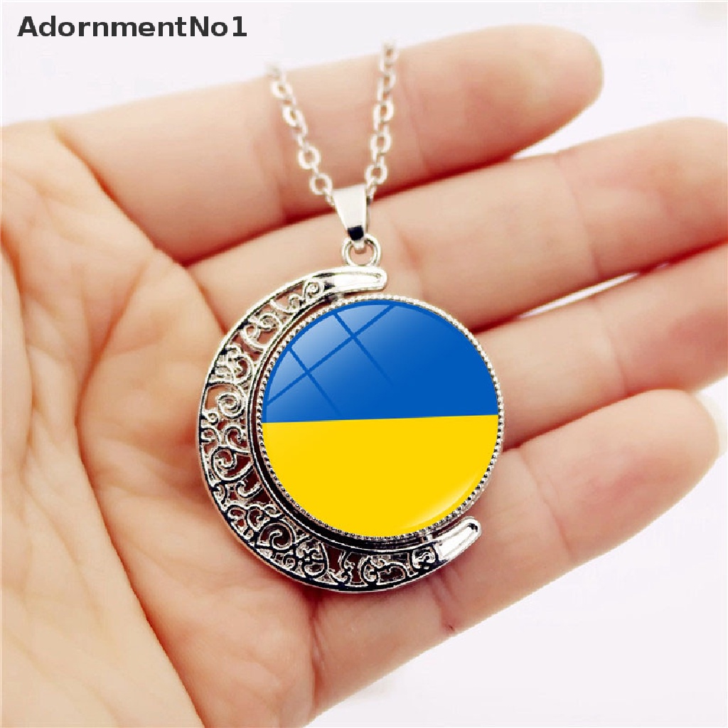 (AdornmentNo1) Kalung Rantai Dengan Liontin Bulan Sabit Motif Bendera Ukraine Untuk Wanita