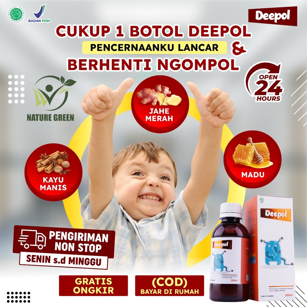 Original Deepol - Madu Solusi Anak Bebas Ngompol Atasi Sembelit &amp; Perut Kembung Perlancar Saluran Pencernaan Anak Isi 200ml